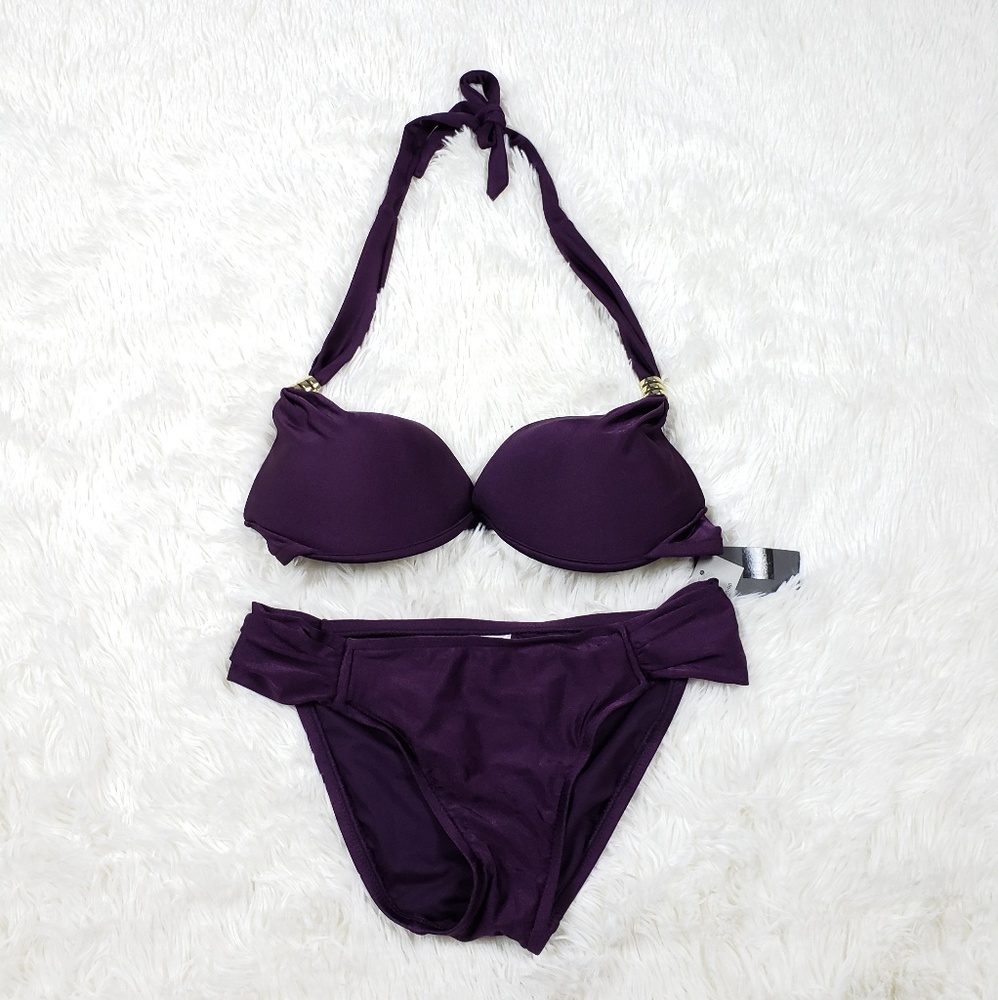 Massimo Deep Plum Bikini Top Sz L and Bottom Sz M